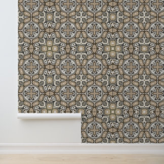 Taupe Brown Grey Beige Bohemian Tribe Art Wallpaper