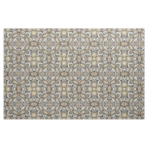 Taupe Brown Grey Beige Hip Bohemian Art Motif Fabric
