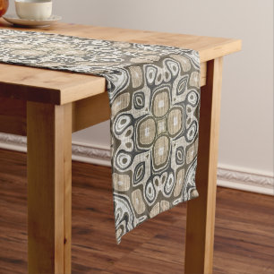 Taupe Brown Grey Beige Hip Bohemian Art Motif Medium Table Runner