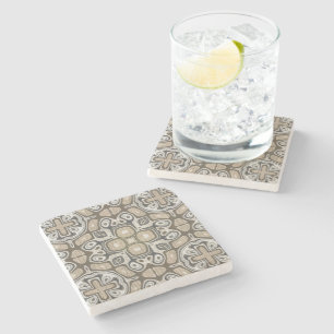 Taupe Brown Grey Beige Hip Bohemian Art Motif Stone Coaster