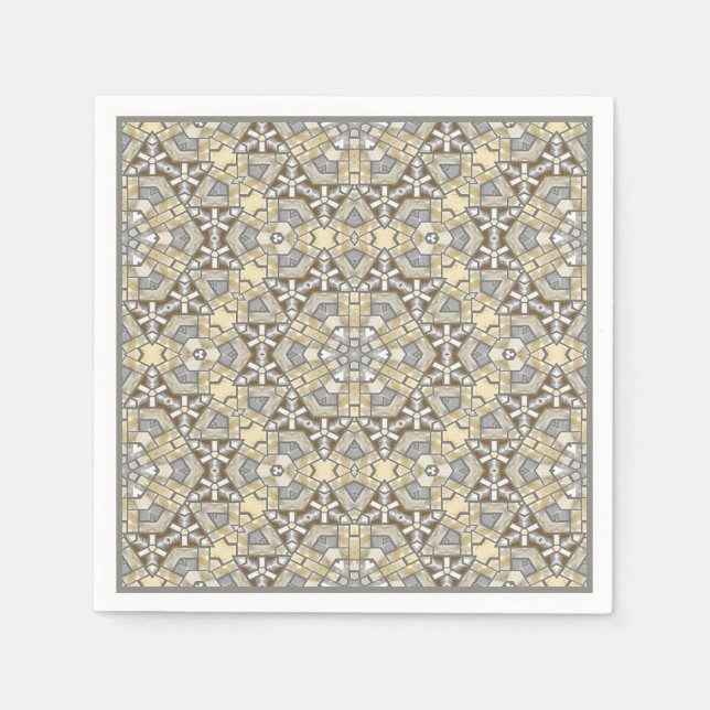 Taupe Brown Grey Beige Mosaic Kaleidoscope Pattern Napkin (Front)