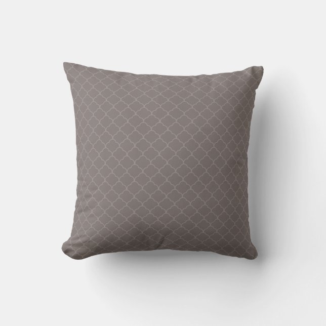 Taupe Brown Moroccan Quatrefoil Pattern Cushion (Front)