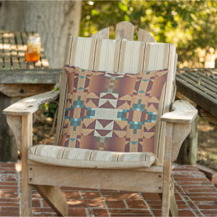 Taupe Brown Orange Teal Blue Green Tribal Art Cushion