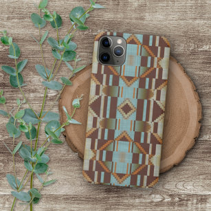 Taupe Brown Orange Turquoise Tribal Mosaic Pattern Case-Mate iPhone Case