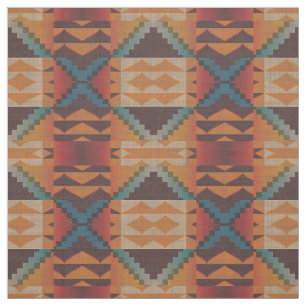 Taupe Brown Red Teal Blue Orange Ethnic Look Fabric