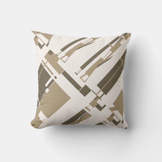 Taupe Brown Slanted Lines Shapes Southwest Look Cushion (Front)