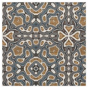 Taupe Brown Teal Blue Bali Batik Style Pattern Fabric
