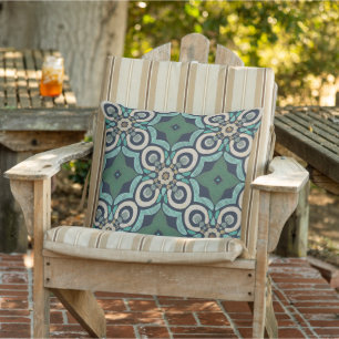 Taupe Brown Teal Green Blue Orient Tribal Art Cushion