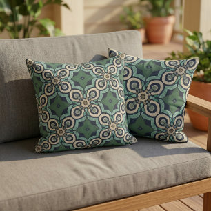 Taupe Brown Teal Green Blue Orient Tribal Art Cushion