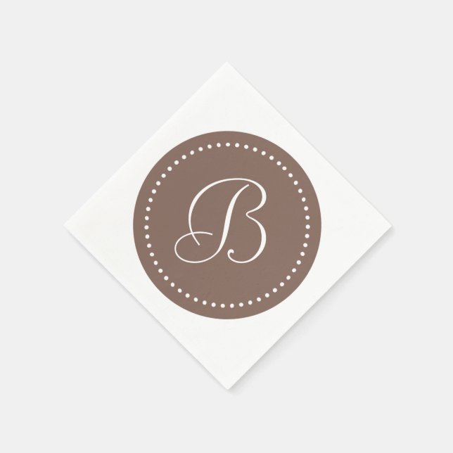 Taupe Brown/White Dot Monogram Napkin (Corner)