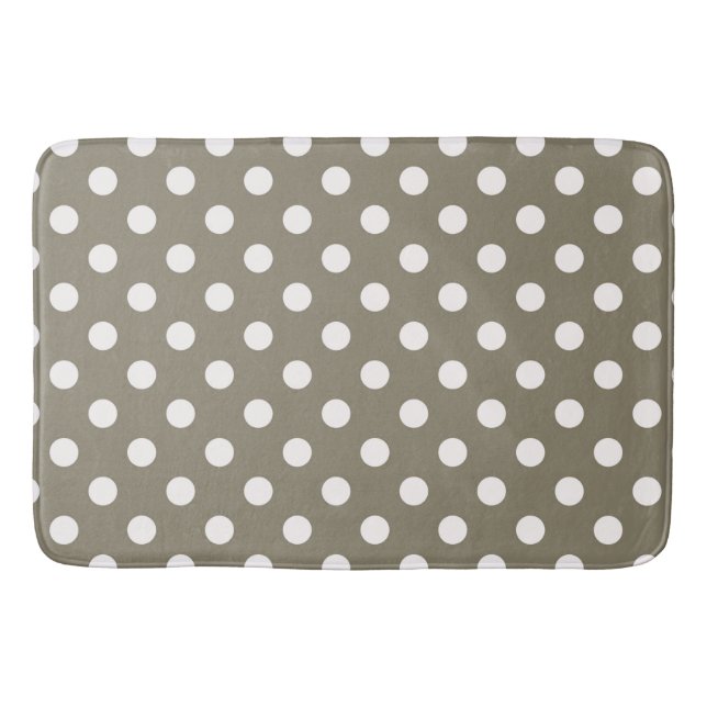 Taupe Brown & White Polka Dots Bath Mat (Front)