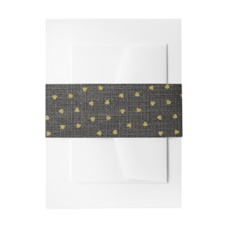 Taupe Burlap & Cute Gold Hearts Rustic Farmhouse Invitation Belly Band