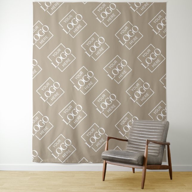 Taupe Business Logo Pattern Trade Show Backdrop Tapestry (In Situ)