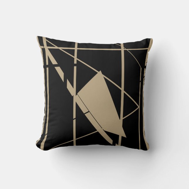 Taupe Cable Car on Black Abstract Art MCM Look Cushion (Front)