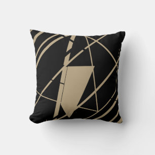Taupe Cable Car on Black Diagonal MCM Look Cushion