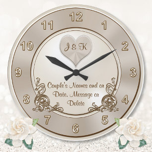 Taupe, Champagne Ivory, Wedding Wall Clock 