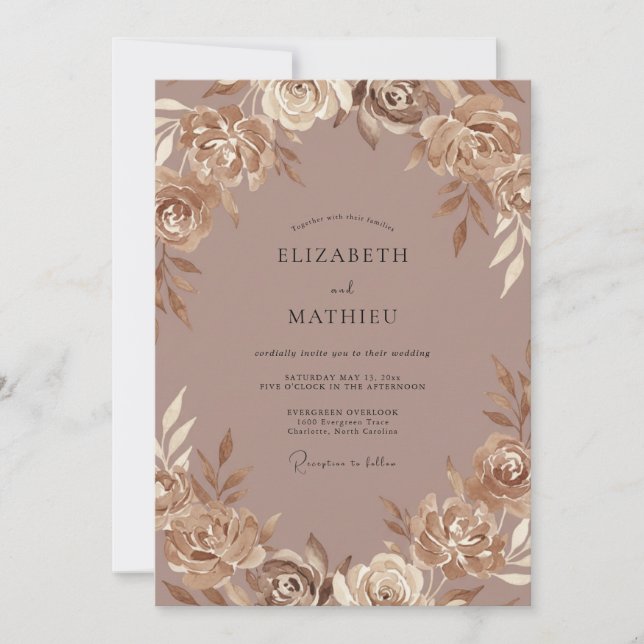 Taupe Champagne Painted Wedding Invitation (Front)