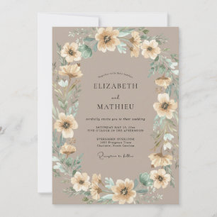 Taupe Champagne Wreath Wedding Invitation