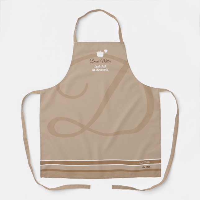 Taupe chef cooking with her name apron (Front)