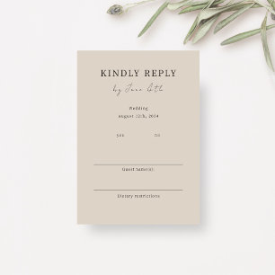 Taupe   Chic Minimalist Wedding RSVP Enclosure Card