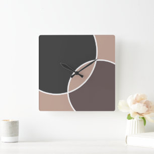 Taupe Circles Square Wall Clock