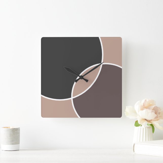 Taupe Circles  Square Wall Clock (Home)