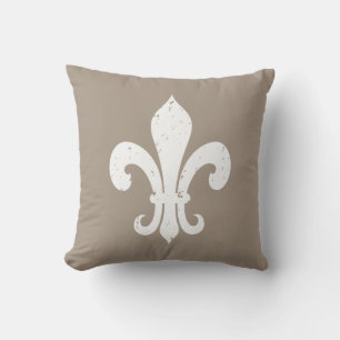 Taupe colour chic fleur de lis outdoor throw pillo cushion