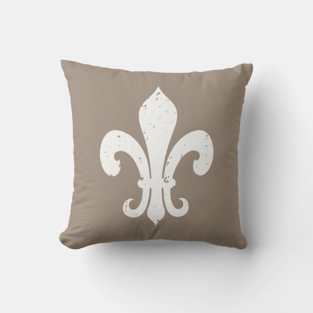 Taupe colour fleur de lis throw pillow (Front)