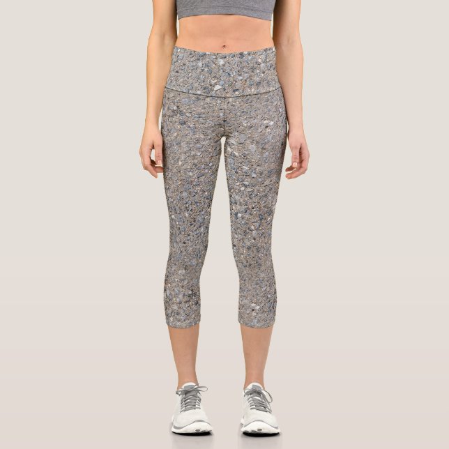 Taupe Concrete Cement Blue Aggregate Sidewalk Capri Leggings (Front)