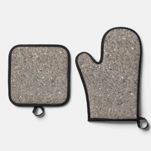 Taupe Concrete Cement Blue Aggregate Sidewalk Oven Mitt & Pot Holder Set