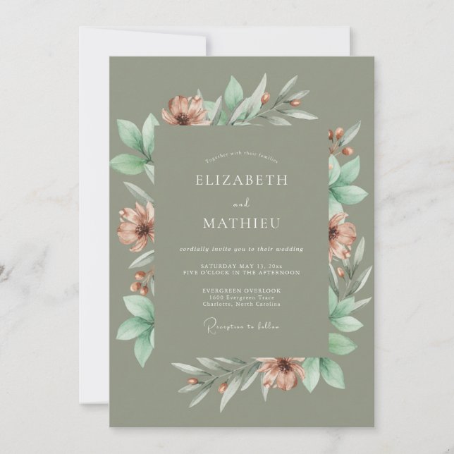 Taupe Copper Foliage Eucalyptus Wedding Invitation (Front)