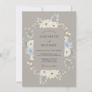 Taupe Cornflower Wreath Wedding Invitation