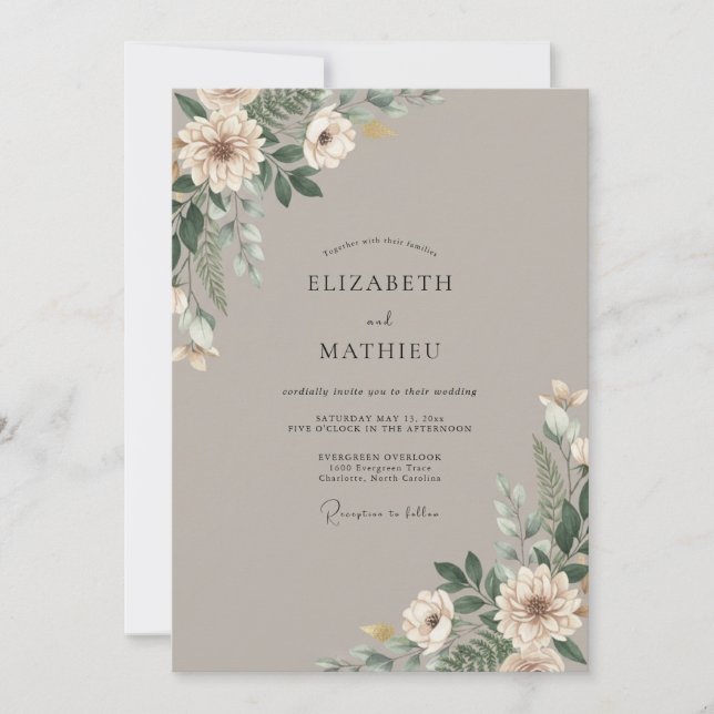 Taupe Cream Bloom Wedding Invitation (Front)