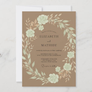 Taupe Cream Foliage Eucalyptus Wedding Invitation