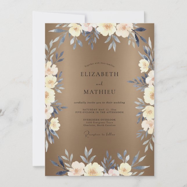 Taupe Cream Leafy Wedding Invitation (Front)