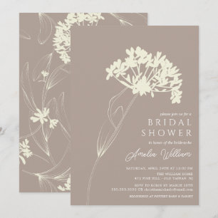 Taupe & Cream Modern Floral Bridal Shower Invitation