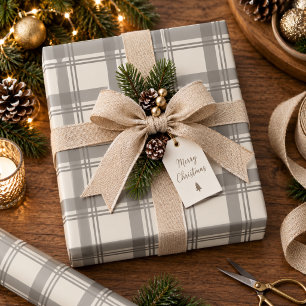 Taupe Cream neutral Tartan Plaid Christmas Wrapping Paper