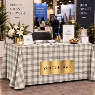 Taupe Cream Neutrals Tartan Plaid Business Logo Tablecloth