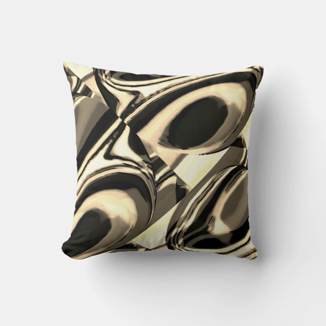Taupe Cream Tan Brown Black Swirling Ovals Design Cushion (Front)