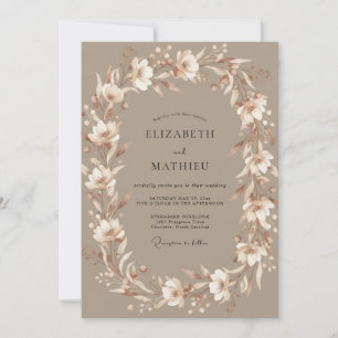 Taupe Cream Wreath Wedding Invitation