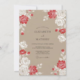 Taupe Crimson Petal Wedding Invitation