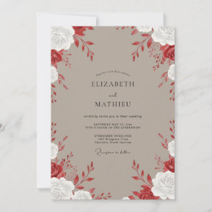 Taupe Crimson Rose Wedding Invitation
