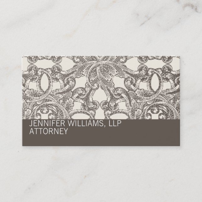 Taupe Damask Attorney Lawyer Business Card (Front)