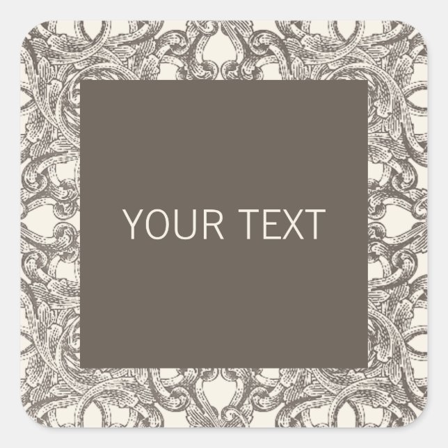 Taupe Damask Sticker Template for Business (Front)