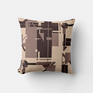Taupe Dark Brown on Beige MCM Look Abstract Design Cushion