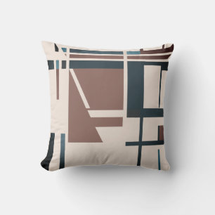 Taupe Dark Teal Blue Brown Beige Abstract MCM Look Cushion