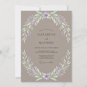 Taupe Dusty Lilac Leafy Wedding Invitation