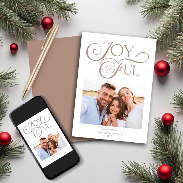 Taupe Earth Tones Christmas Joyful Christmas Photo Holiday Card (Taupe Earth Tones Christmas Joyful Christmas Photo Holiday Card)