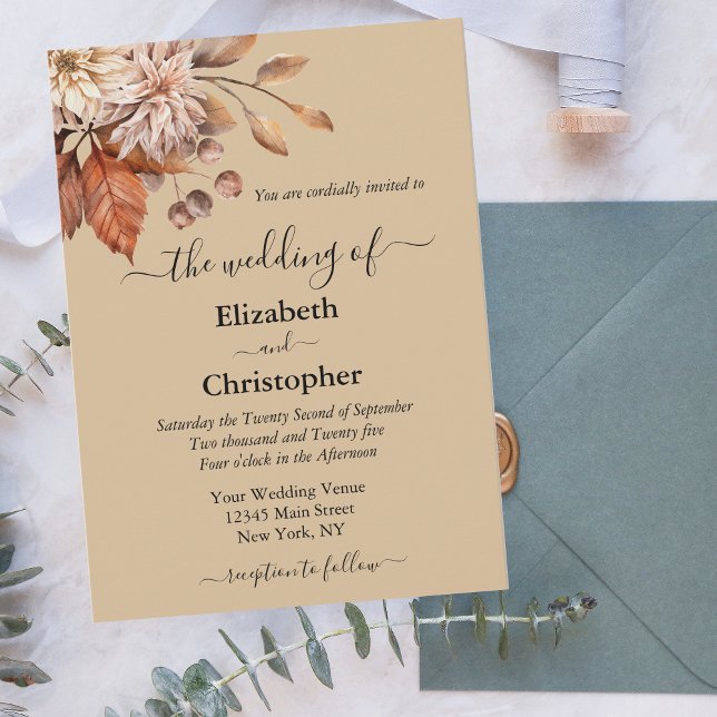 Taupe Elegant Floral Botanical Terracotta Wedding Invitation (Creator Uploaded)