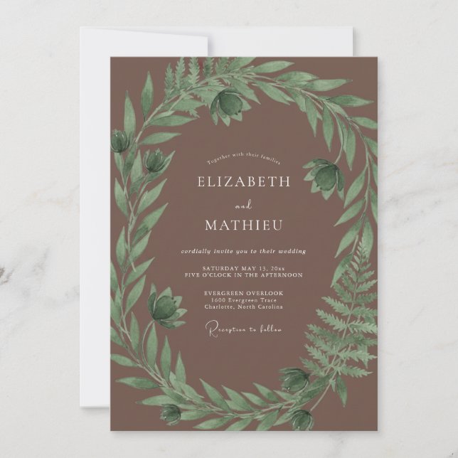 Taupe Eucalyptus Wreath Wedding Invitation (Front)